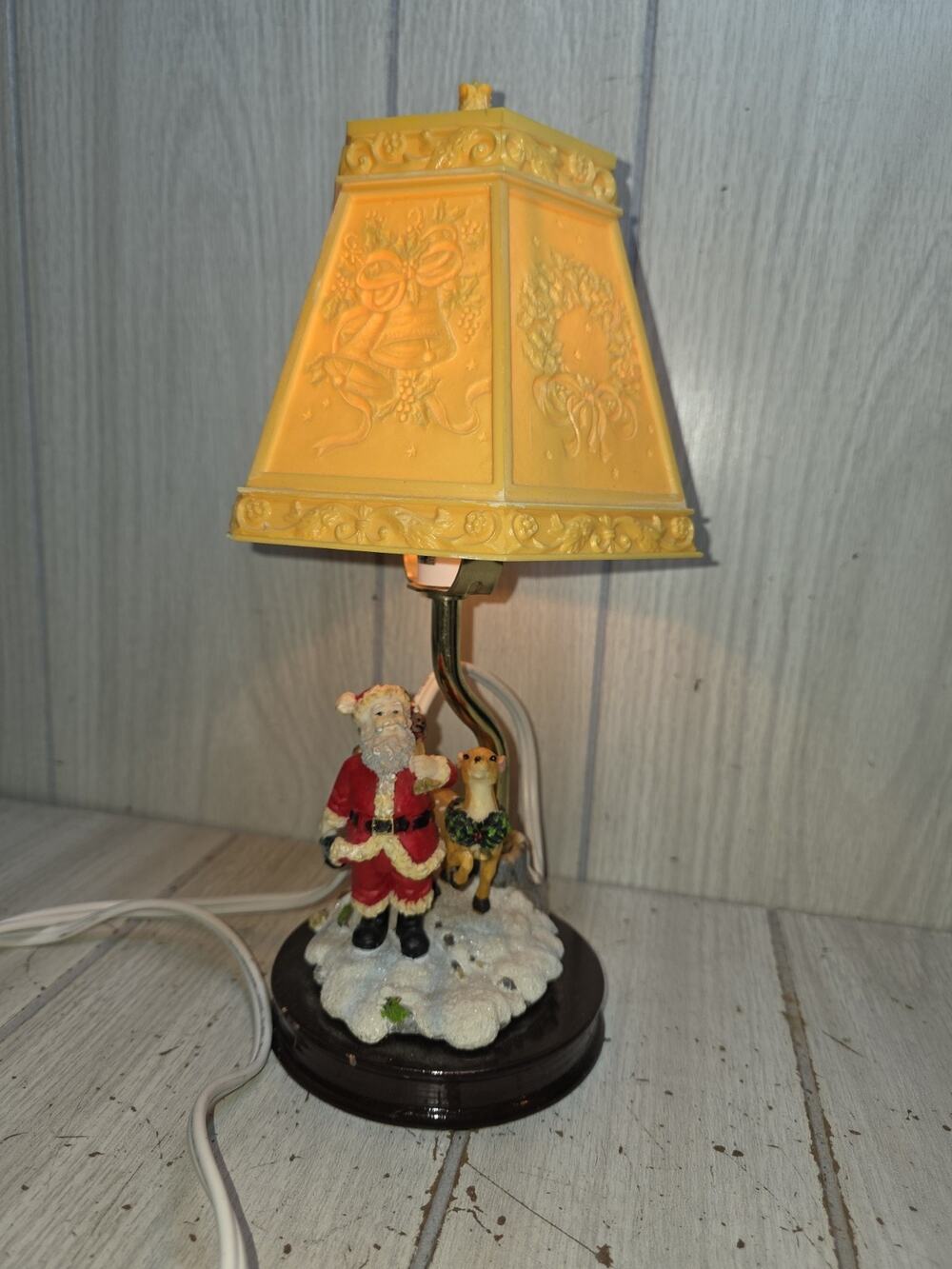 Vtg Christmas Lamp Santa Deer Lithophane Shade Holiday Old World Christmas READ